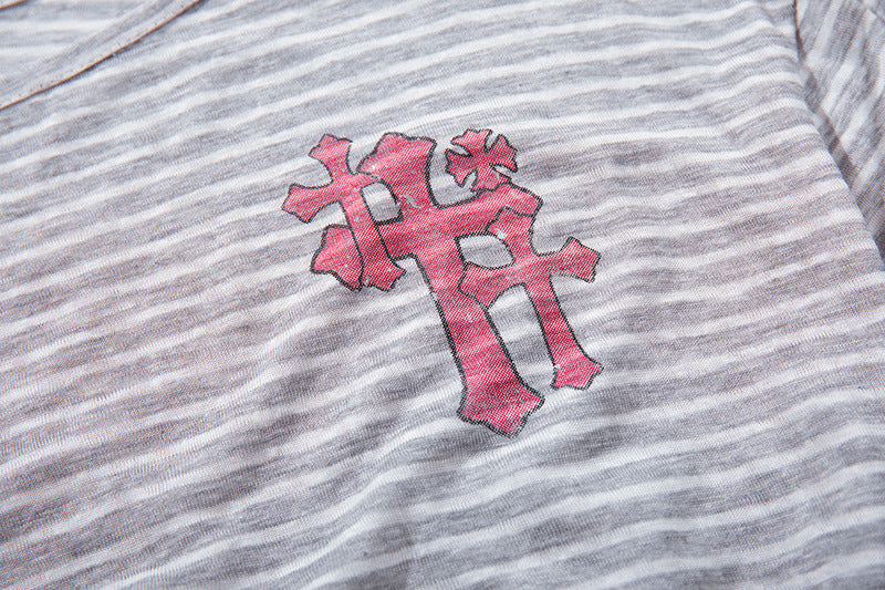 Stripe Graffiti Off Shoulder Long Sleeve Tee | Tajstylo
