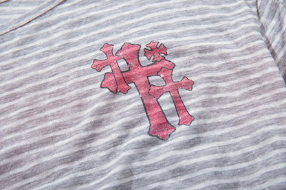 Stripe Graffiti Off Shoulder Long Sleeve Tee | Tajstylo
