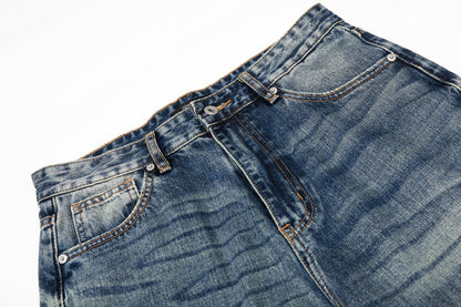 Washed Blue Straight Leg Denim Pants | Tajstylo