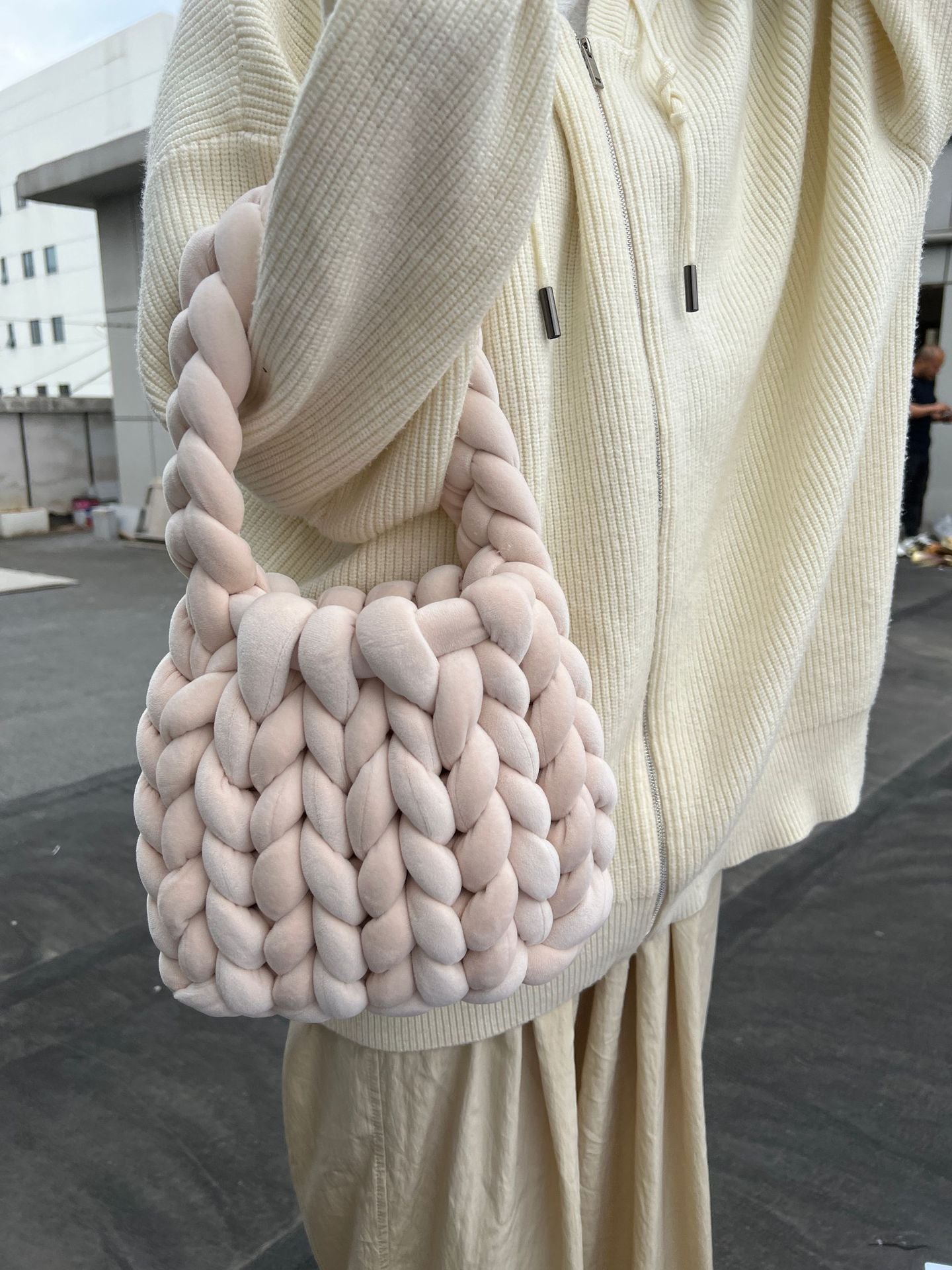 Women's DIY Hand-Woven Crystal Velvet Crossbody Shoulder Bag – Model View | TajStylo