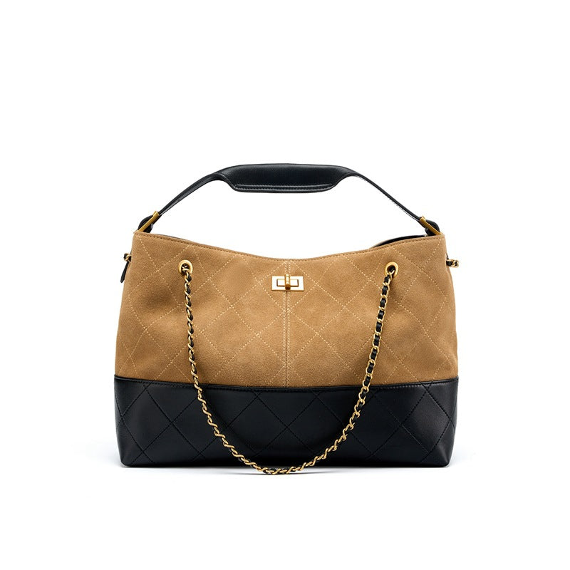 Women's Large Genuine Leather Frosted Suede Chain Shoulder Crossbody Tote Bag – Full Look | TajStylo