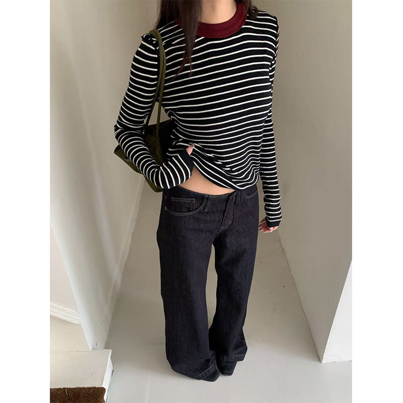 Woman wearing Low Waist Flared Denim Jeans in a casual setting