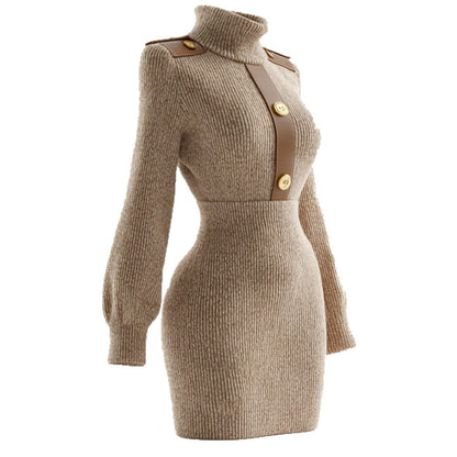 Woman wearing Color Block Knit Dress in a stylish autumn setting