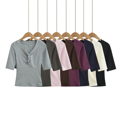 V-Neck Short Sleeve Top for Women | Tajstylo