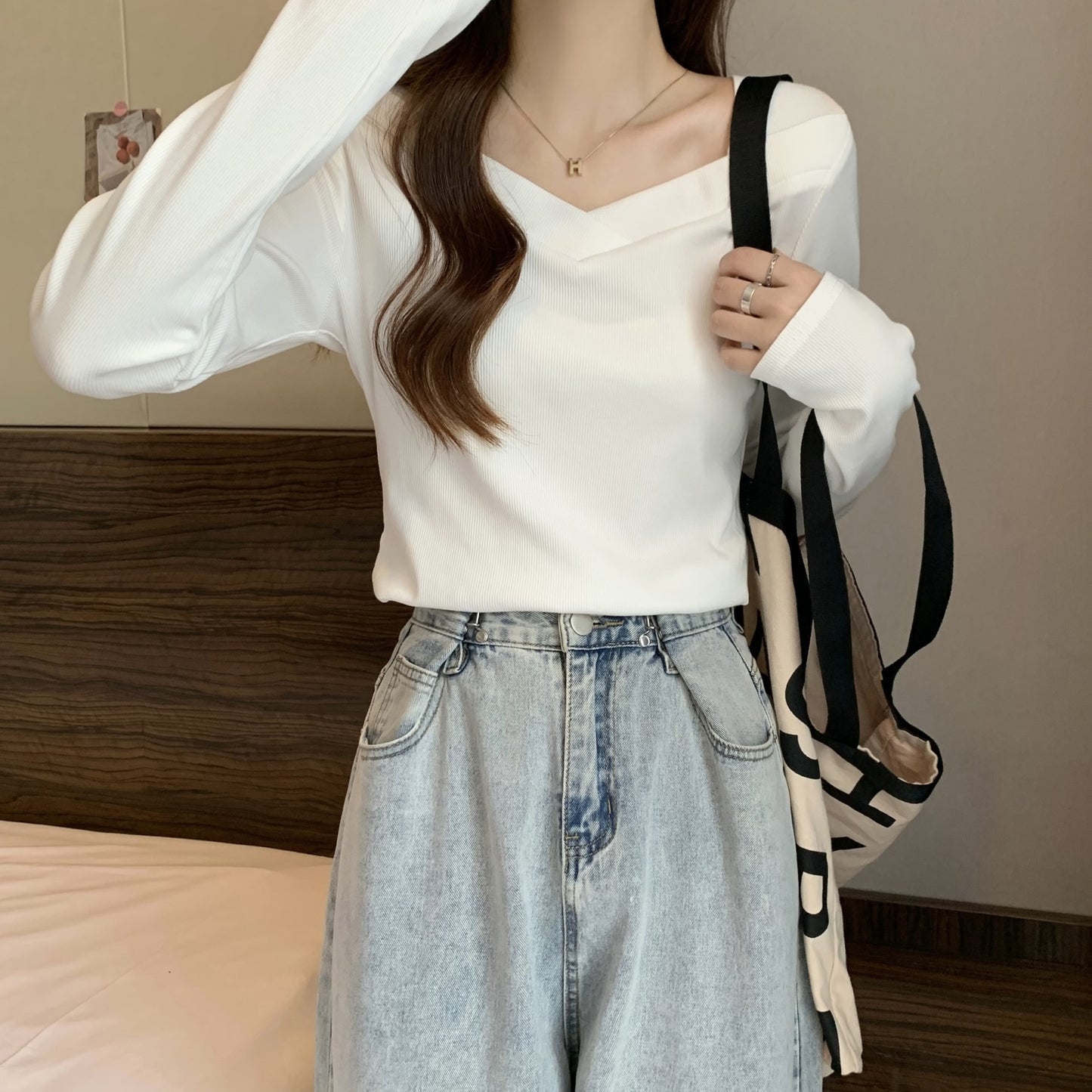 V Neck Long Sleeve Fleece Top | Tajstylo