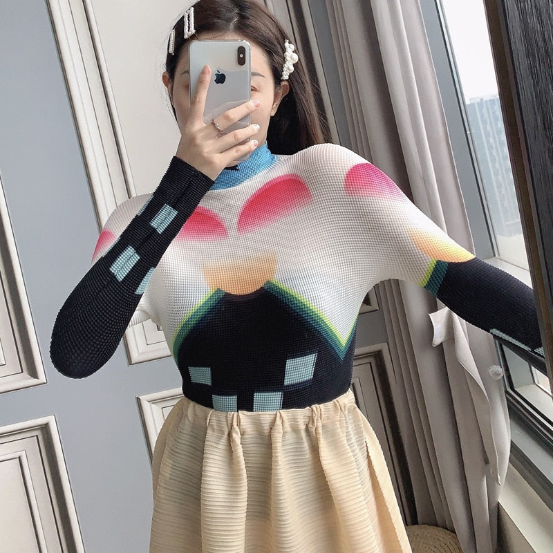 Woman wearing Miyake Pleated Corset Top in a stylish setting