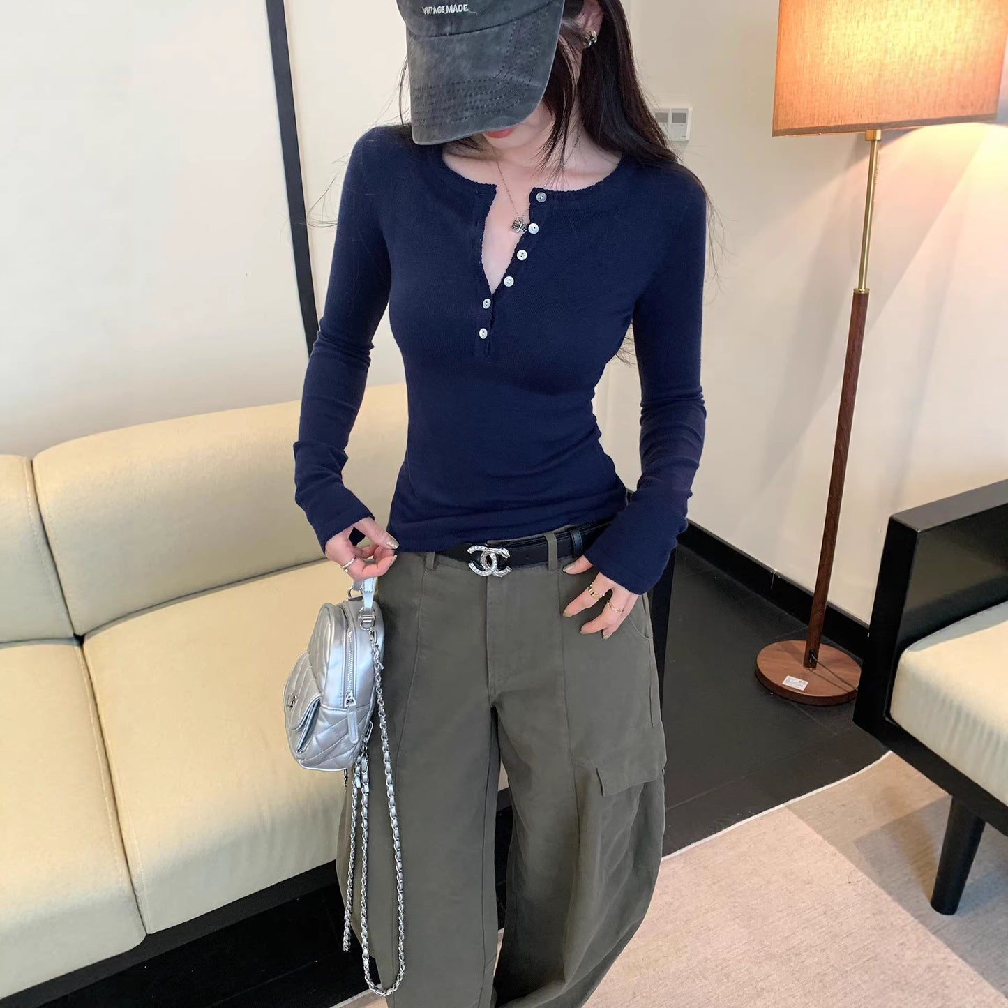 Woman wearing Long Sleeve Knit Top for Women in a casual setting