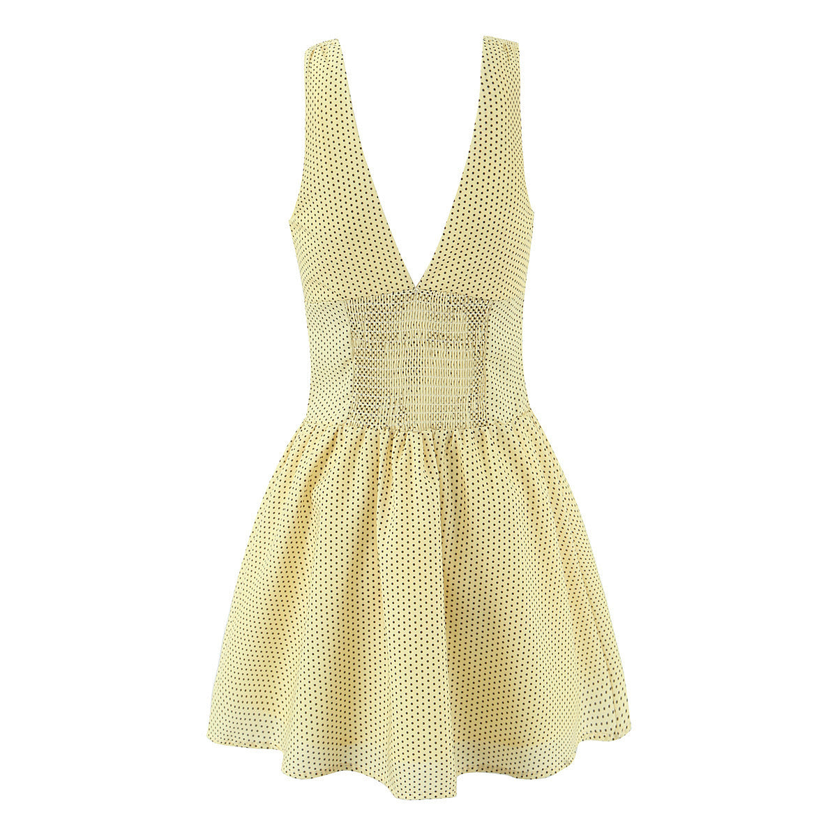 Yellow Deep V-Neck Slim Fit Dress | Tajstylo