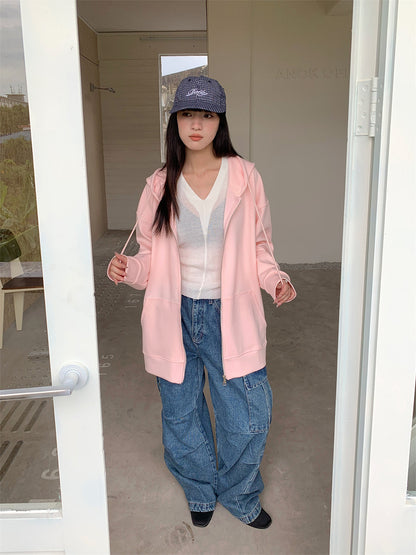 Woman wearing Street Style Cargo Denim Pants in an urban setting