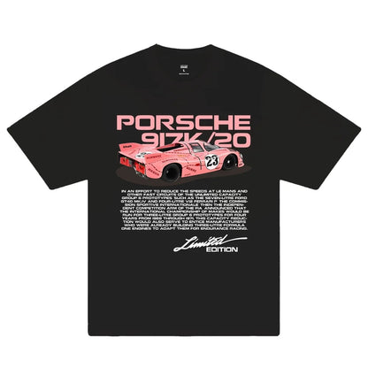 Woman wearing Need Money for Porsche Graphic T-shirt in casual setting