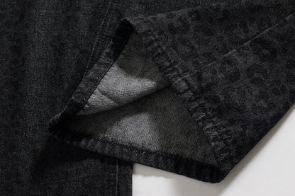 Dark Leopard Print Straight Leg Jeans | Tajstylo
