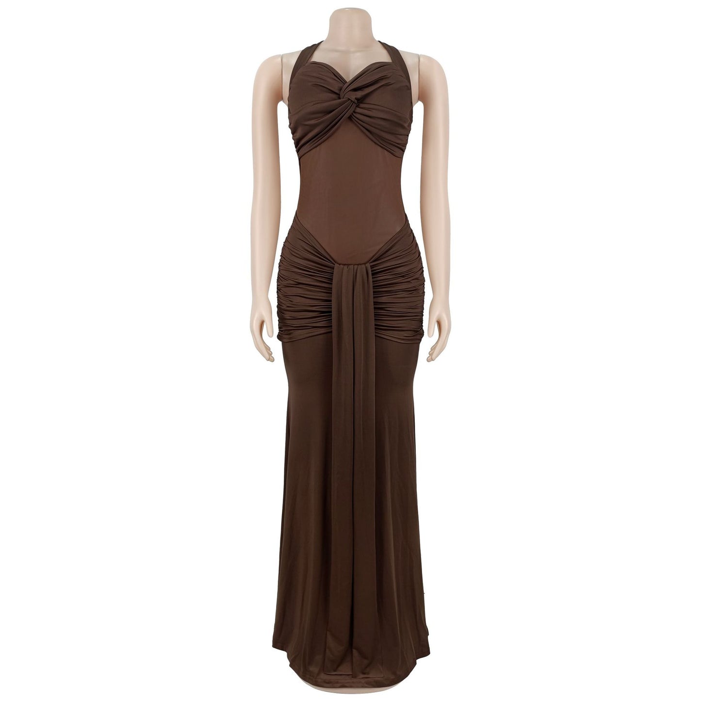 Sheer Mesh Halter Tie-Back Bodycon Dress | Tajstylo