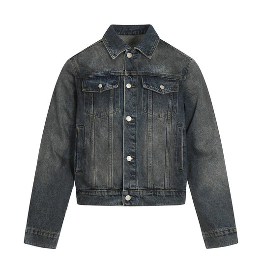 Woman wearing Distressed Denim Jacket in a casual outdoor setting