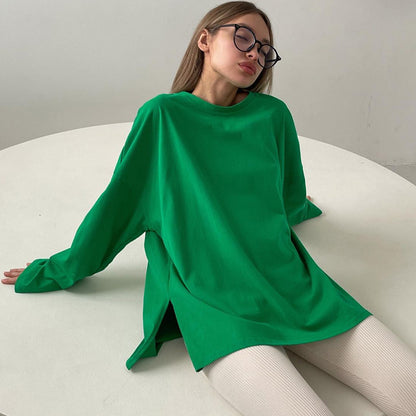 Loose Fit Long Sleeve Slit T-Shirt | Tajstylo