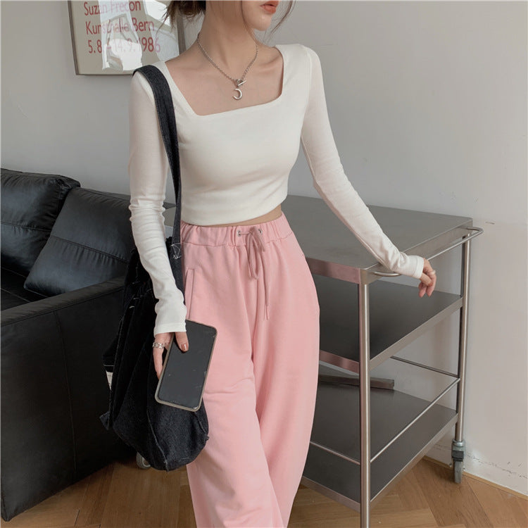 Slim Fit Long Sleeve Square Neck Top | Tajstylo