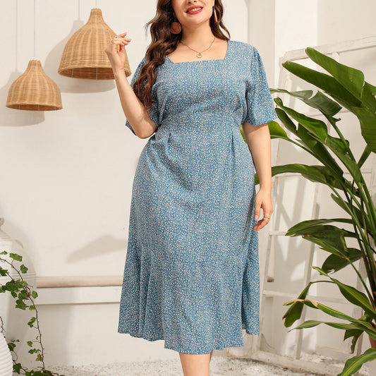 Square Neck Floral Mermaid Dress | Tajstylo