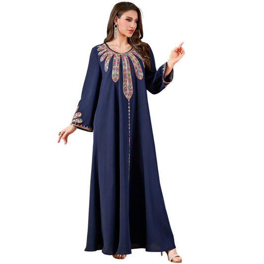Embroidered Long Sleeve Robe Dress | Tajstylo