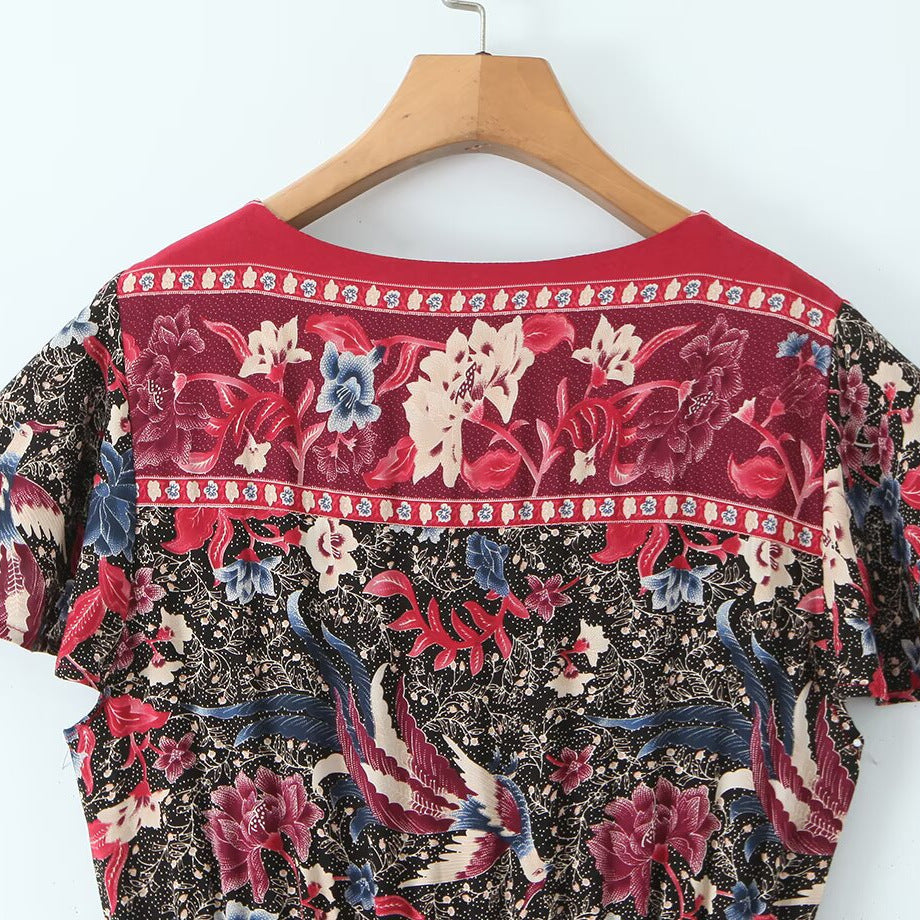 A-Line V-Neck Printed Midi Dress | Tajstylo