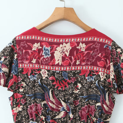 A-Line V-Neck Printed Midi Dress | Tajstylo