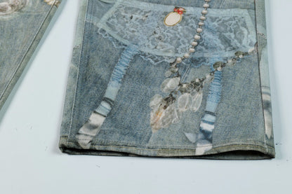 3D Digital Printed Chain Wide Leg Denim Pants | Tajstylo