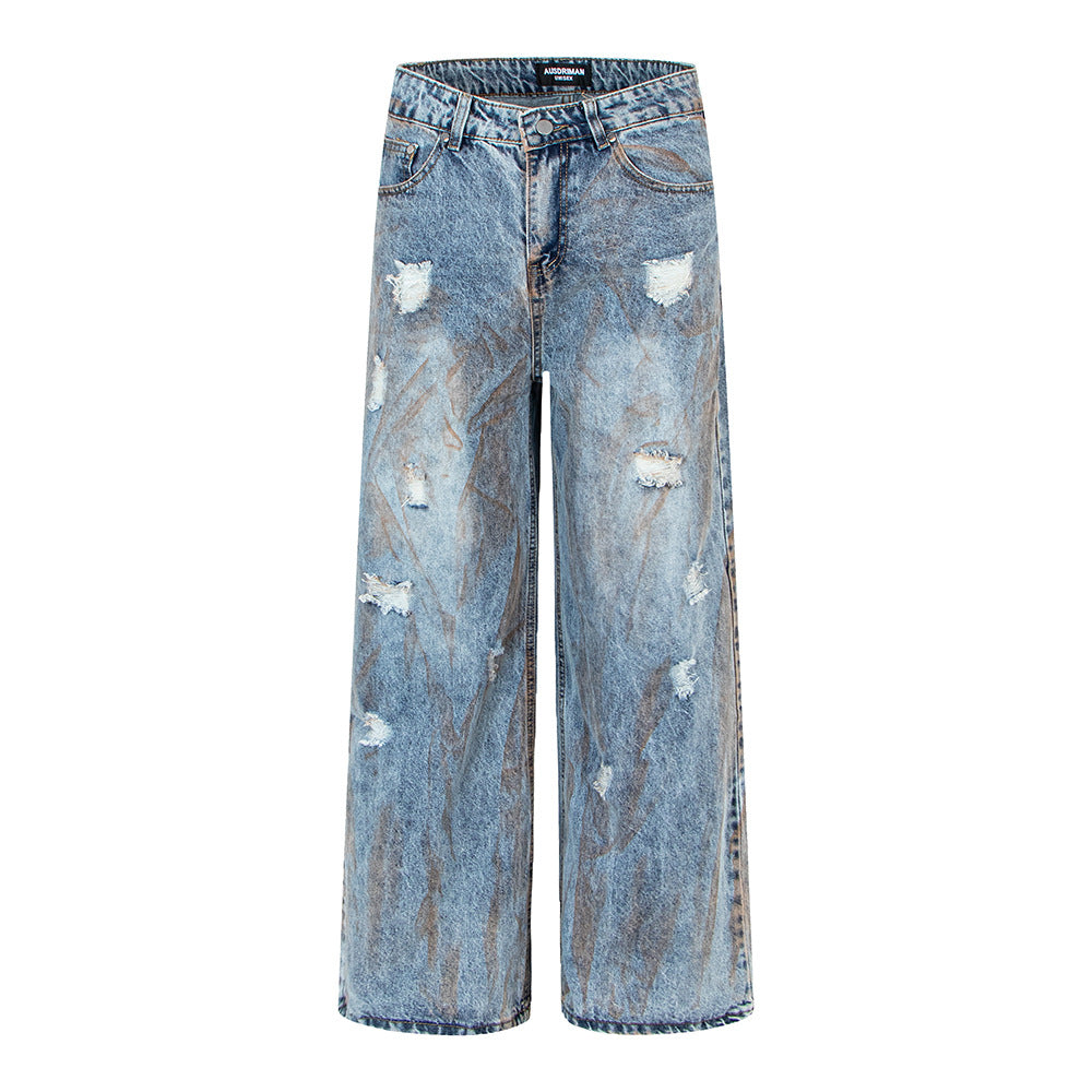Oversized Straight Leg Washed Denim Pants | Tajstylo