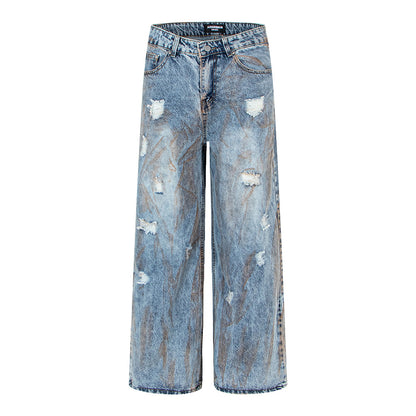 Oversized Straight Leg Washed Denim Pants | Tajstylo