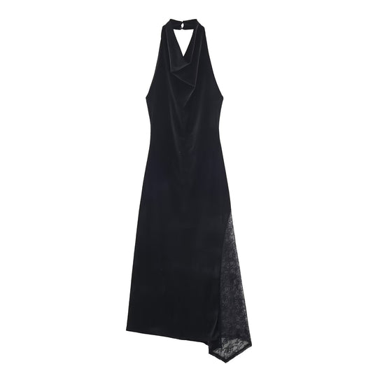 Woman wearing Lace Velvet Midi Dress in a stylish setting