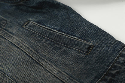 Distressed Denim Jacket with Flip Collar | Tajstylo