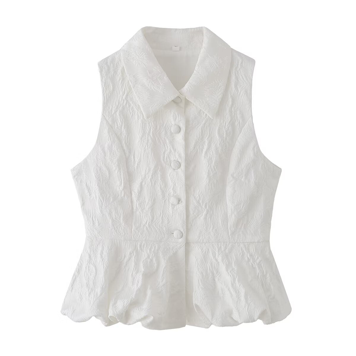 Jacquard Polyester Sleeveless V Neck Top | Tajstylo