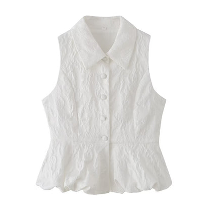 Jacquard Polyester Sleeveless V Neck Top | Tajstylo
