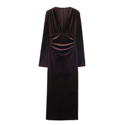 Wrinkled Velvet Midi Dress | Tajstylo