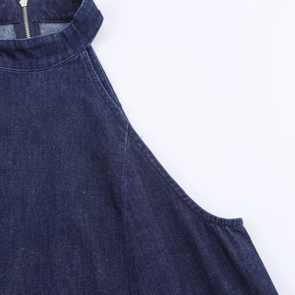 Halter Neck Denim Dress | Tajstylo