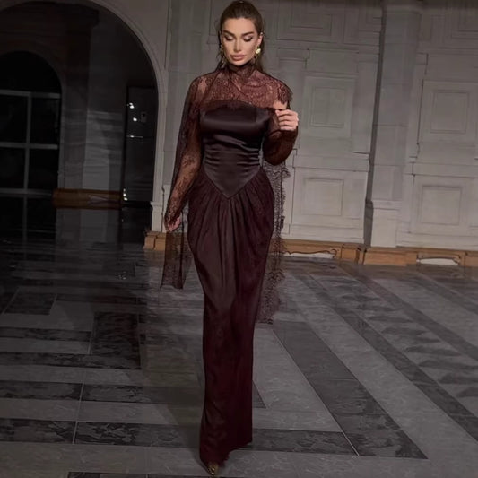 Long Sleeve Lace A-Line Dress | Tajstylo