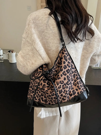 Women's Leopard Print PU Lace-Up Dual Purpose Crossbody Shoulder Bag – Style View | TajStylo