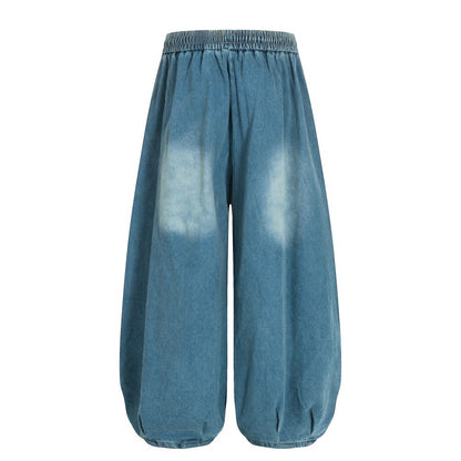 Color Blocked White Pleated Denim Wide Leg Pants | Tajstylo