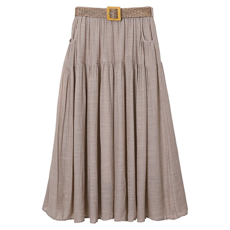 Woman wearing Belt Double Pocket Skirt in a casual outdoor setting