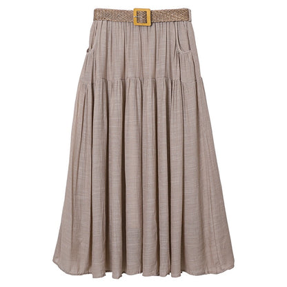 Woman wearing Belt Double Pocket Skirt in a casual outdoor setting