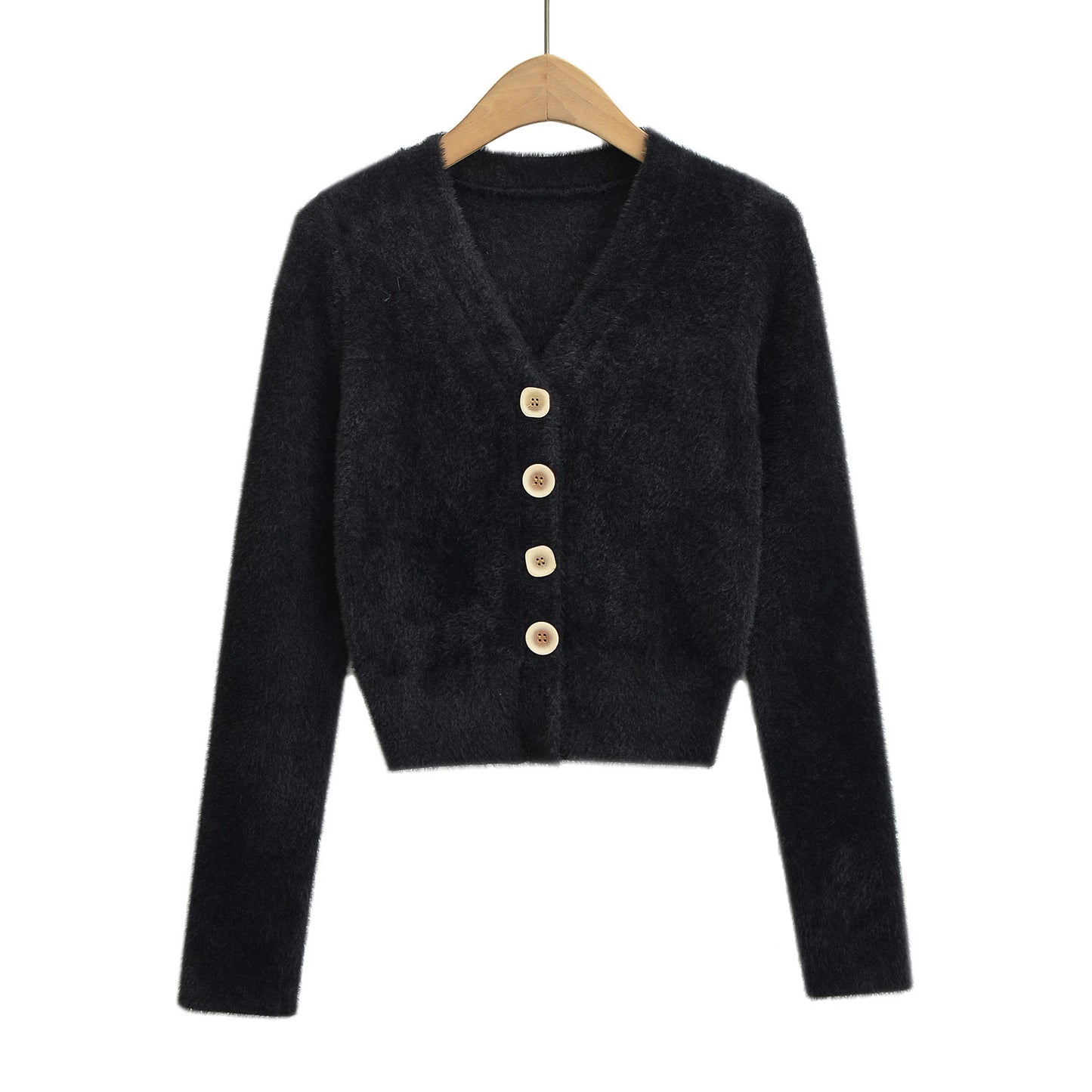 Woman wearing V-Neck Long Sleeve Cardigan Sweater in a chic office setting