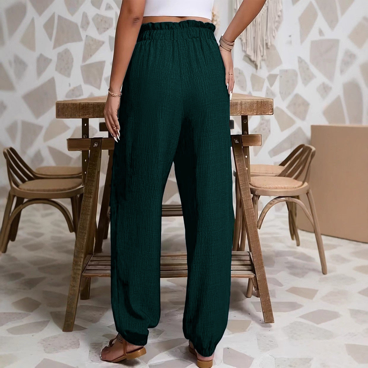 Elastic Solid Color Pants for Women | Tajstylo
