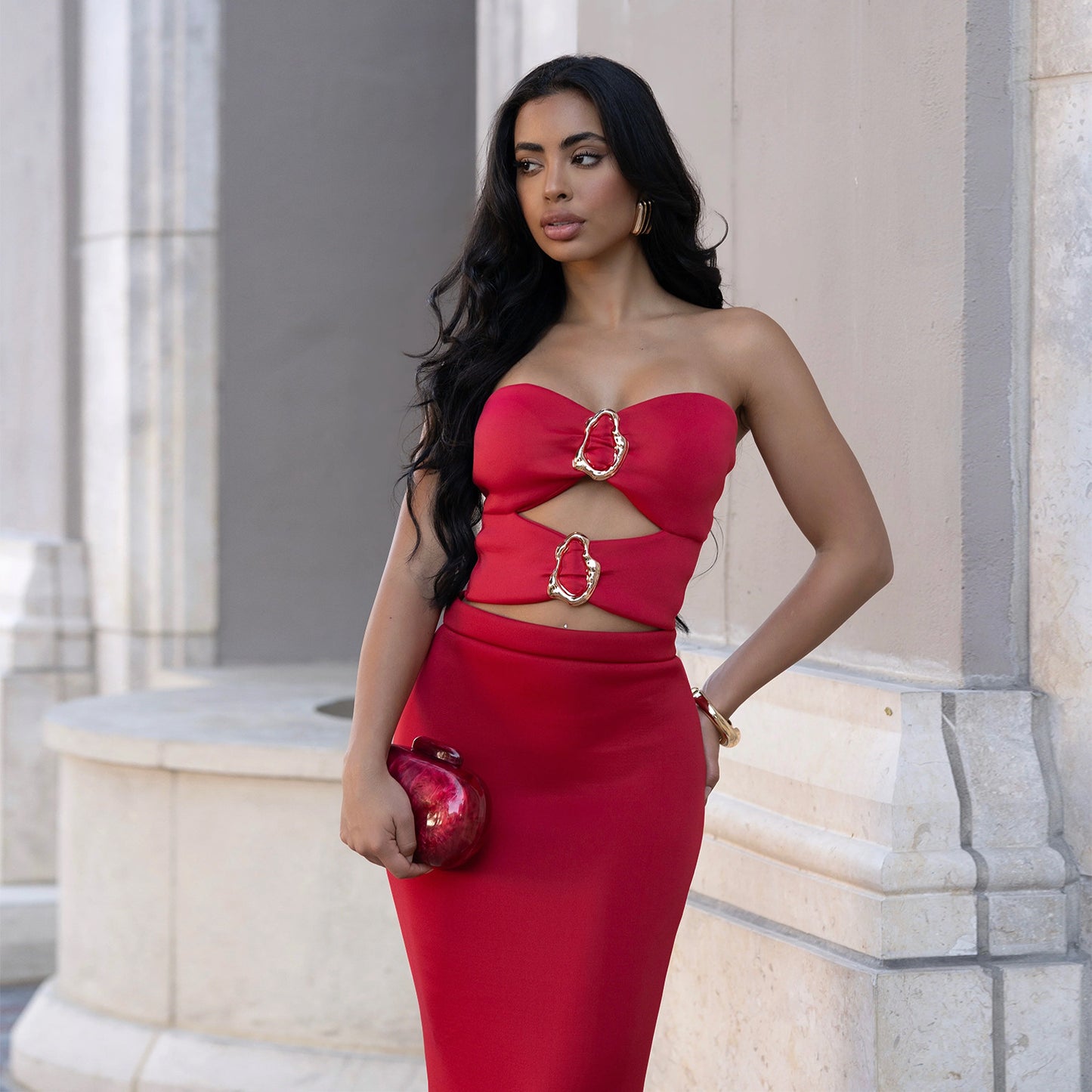 Strapless Lace Trim Top and Bodycon Skirt Set | Tajstylo