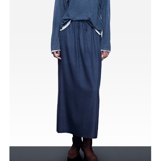 High-Waisted Denim Maxi Skirt | Tajstylo