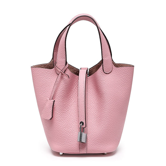 Women's Top Grain Cowhide Leather Bucket Bag – Front View | TajStylo