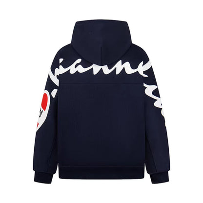Woman wearing Letter Print Zip-Up Hoodie Sweatshirt in casual setting