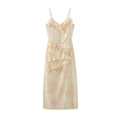 Woman wearing Long Camisole Dress in a summer setting