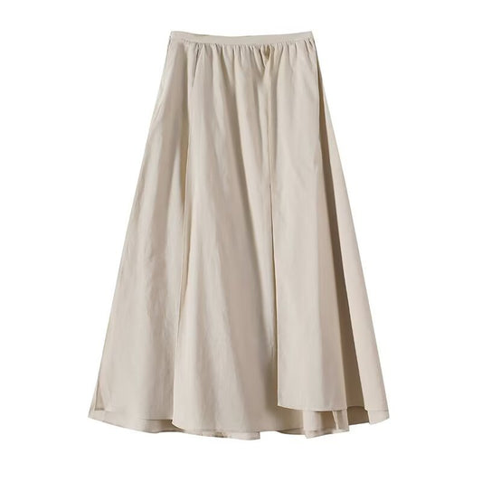 Elegant Solid Color Linen Midi Skirt | Tajstylo