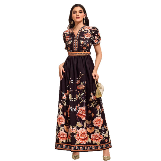 V-Neck Printed Maxi Dress | Tajstylo