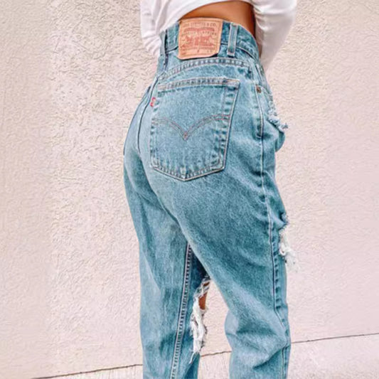 Ripped Slim Fit Jeans for Women | Tajstylo