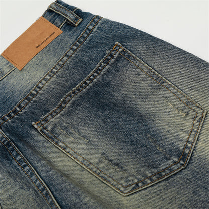 Woman wearing Casual Distressed Straight Leg Jeans in a casual setting