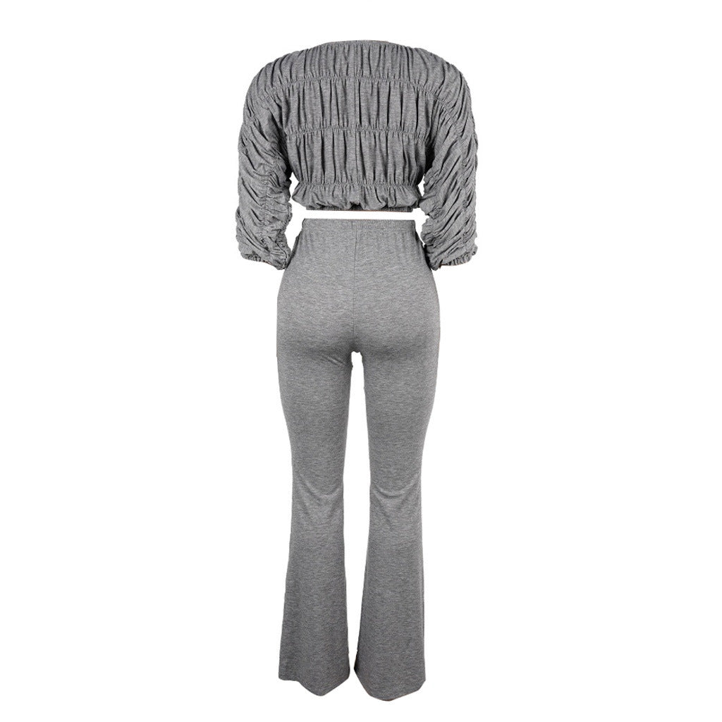 Flattering Two Piece Set with Crop Top and Flared Pants | Tajstylo