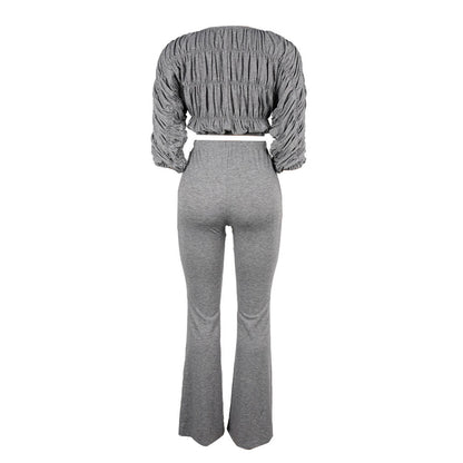 Flattering Two Piece Set with Crop Top and Flared Pants | Tajstylo